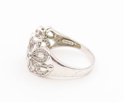 925 Sterling Silver Vintage Ring Elegant CZ Floral Openwork Band  Sz 11  RG36894