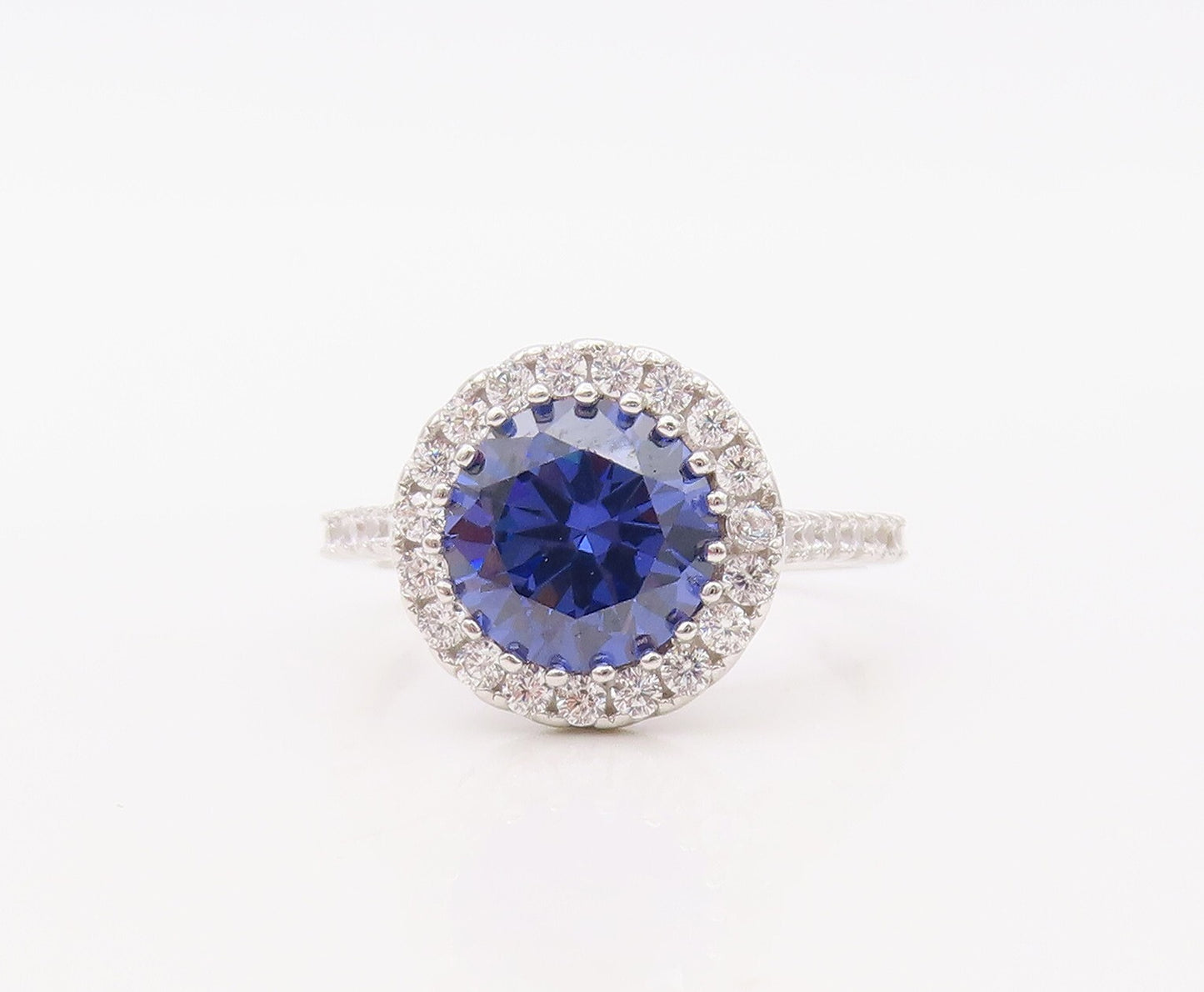 925 Sterling Silver Vintage Ring Round Cut Sapphire Halo CZ  Sz 6  RG30617