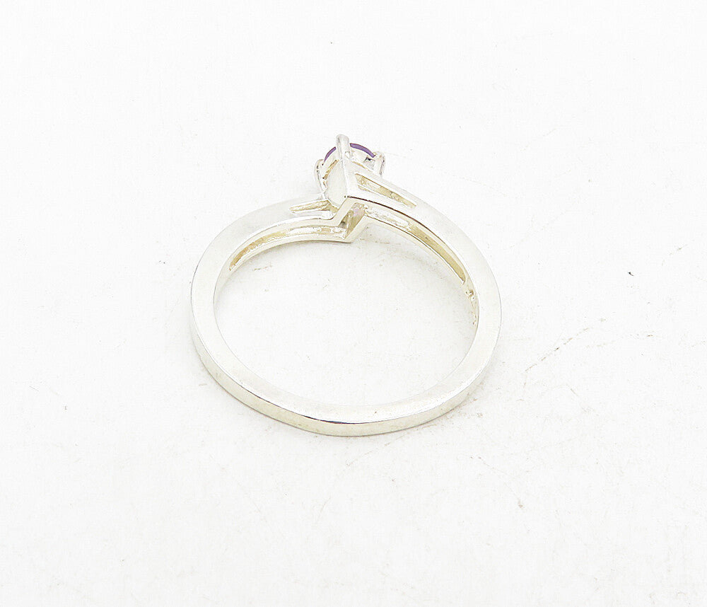 925 Sterling Silver  Prong Set Amethyst Diamond Cut Solitaire Ring Sz 8 RG8727