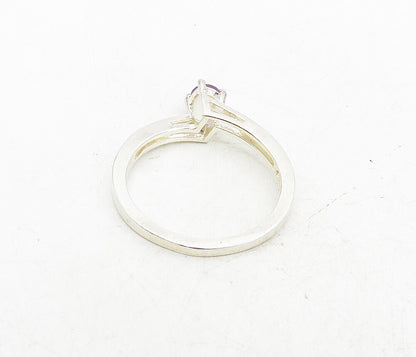 925 Sterling Silver  Prong Set Amethyst Diamond Cut Solitaire Ring Sz 8 RG8727
