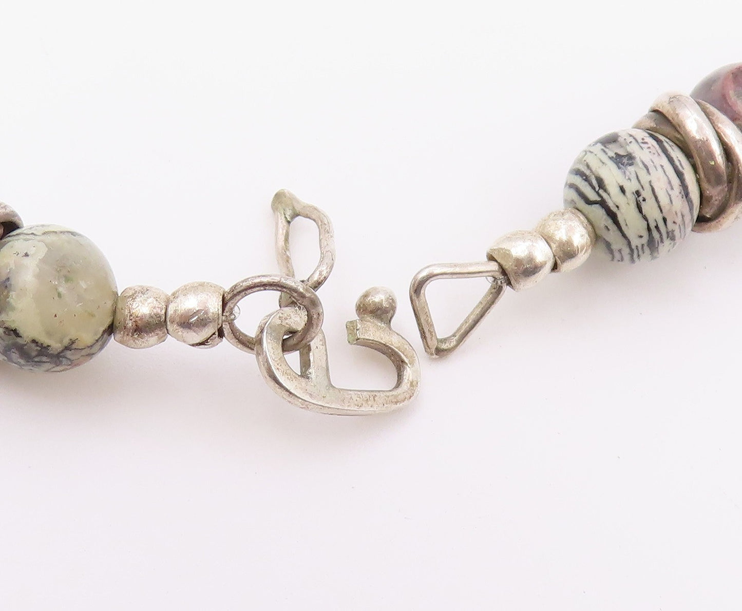 925 Sterling Silver Vintage Necklace Multi Gemstone Beaded Collar Choker  NE4925