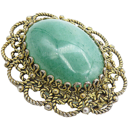 925 Sterling Silver  Vintage Cabochon Cut Green Agate Twist Brooch Pin  BP3016