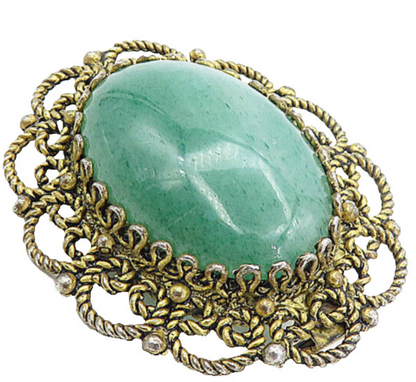925 Sterling Silver  Vintage Cabochon Cut Green Agate Twist Brooch Pin  BP3016