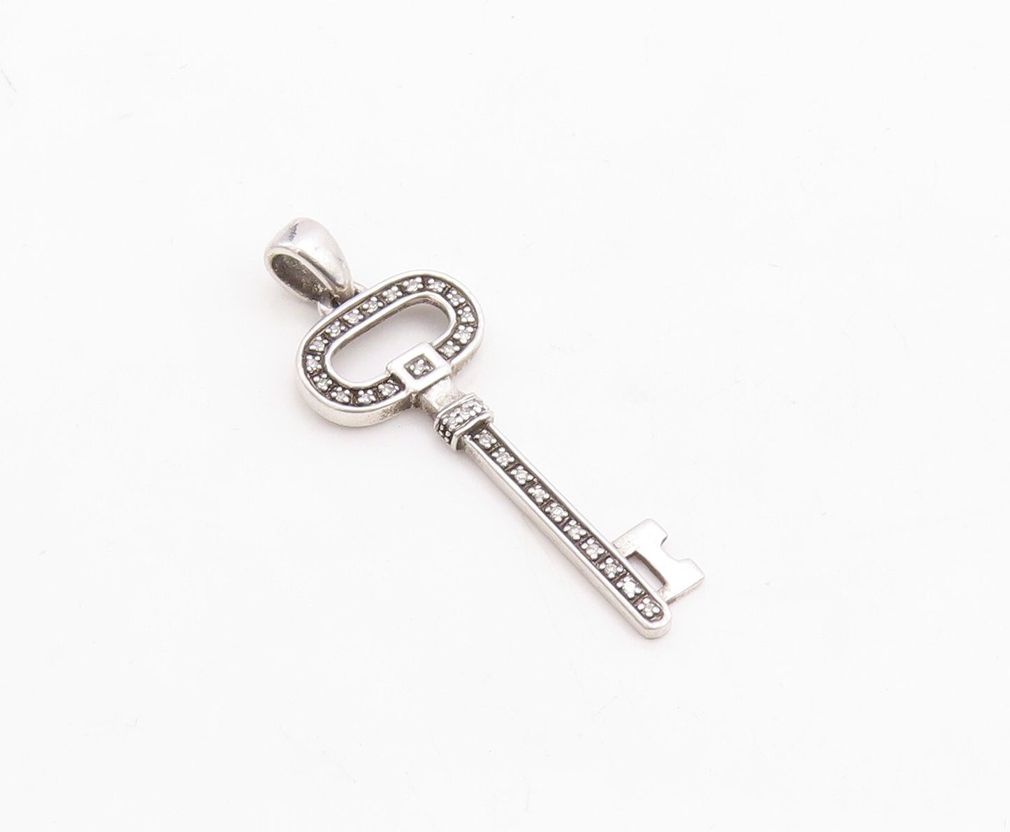 925 Sterling Silver Vintage Pendant Solid Cutout Diamonds Inlay Key  PT23704