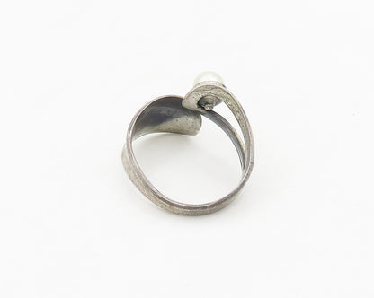 BEAU 925 Silver  Vintage Freshwater Pearl Bypass Band Ring Sz 10  RG19316