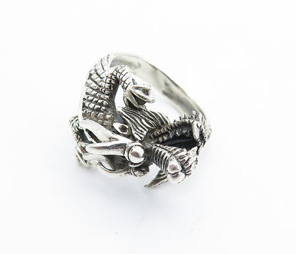 925 Sterling Silver  Vintage Dragon Head & Tail Motif Band Ring Sz 7  RG7345