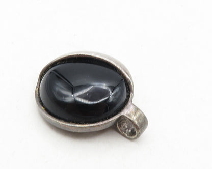 ISRAEL 925 Sterling Silver  Vintage Cabochon Cut Black Onyx Pendant  PT7468