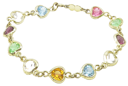 925 Sterling Silver Cubic Zirconia & Multi Color Topaz Chain Bracelet BT6216