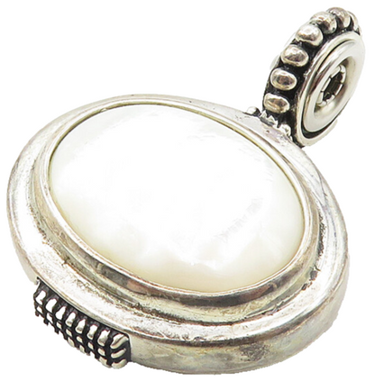ESPO 925 Sterling Silver  Vintage Mother Of Pearl Oval Drop Pendant  PT8115