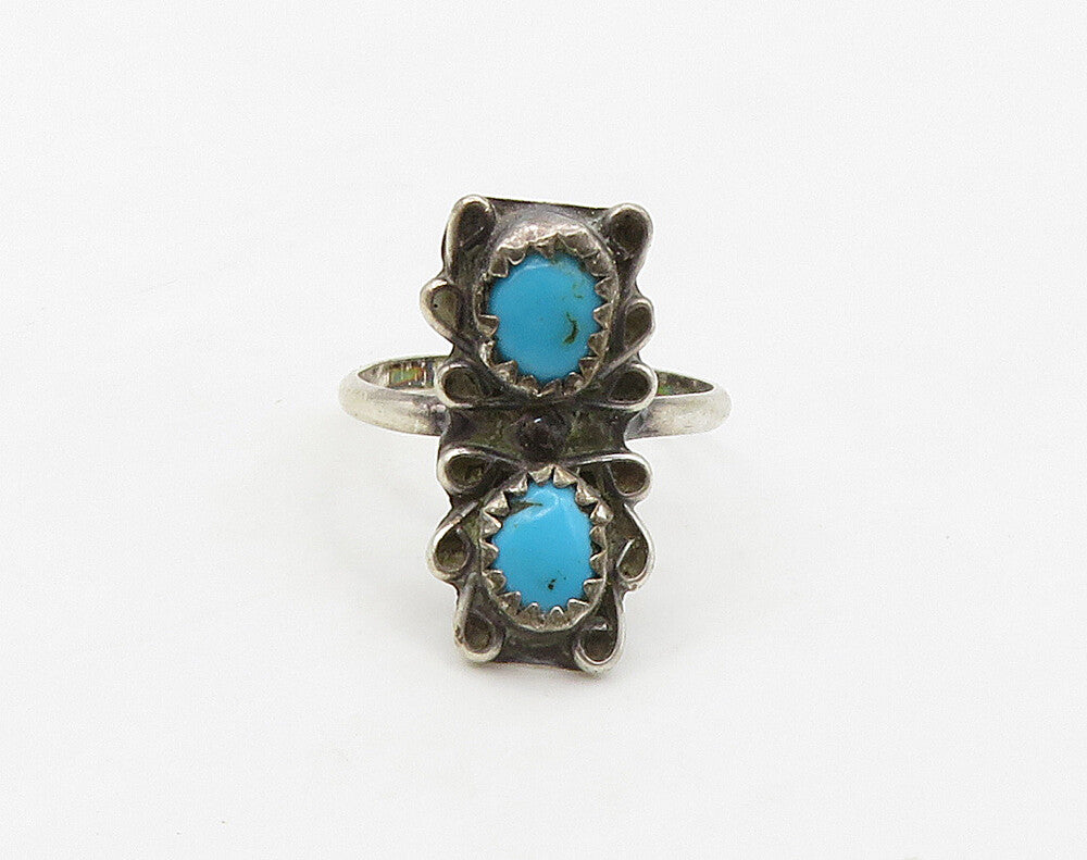 925 Sterling Silver  Vintage Turquoise Swirl Detail Band Ring Sz 6  RG16258