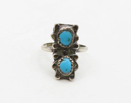 925 Sterling Silver  Vintage Turquoise Swirl Detail Band Ring Sz 6  RG16258