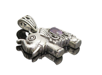 925 Sterling Silver  Vintage Amethyst Swirl Elephant Motif Pendant  PT6204