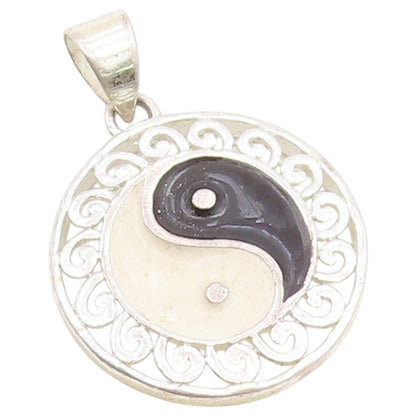 925 Sterling Silver Vintage Pendant Enameled Yin & Yang Symbol Charm  PT26379