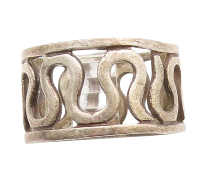 925 Sterling Silver Vintage Ring Antique Dark Tone Wave Cutout  Sz 7  RG33155