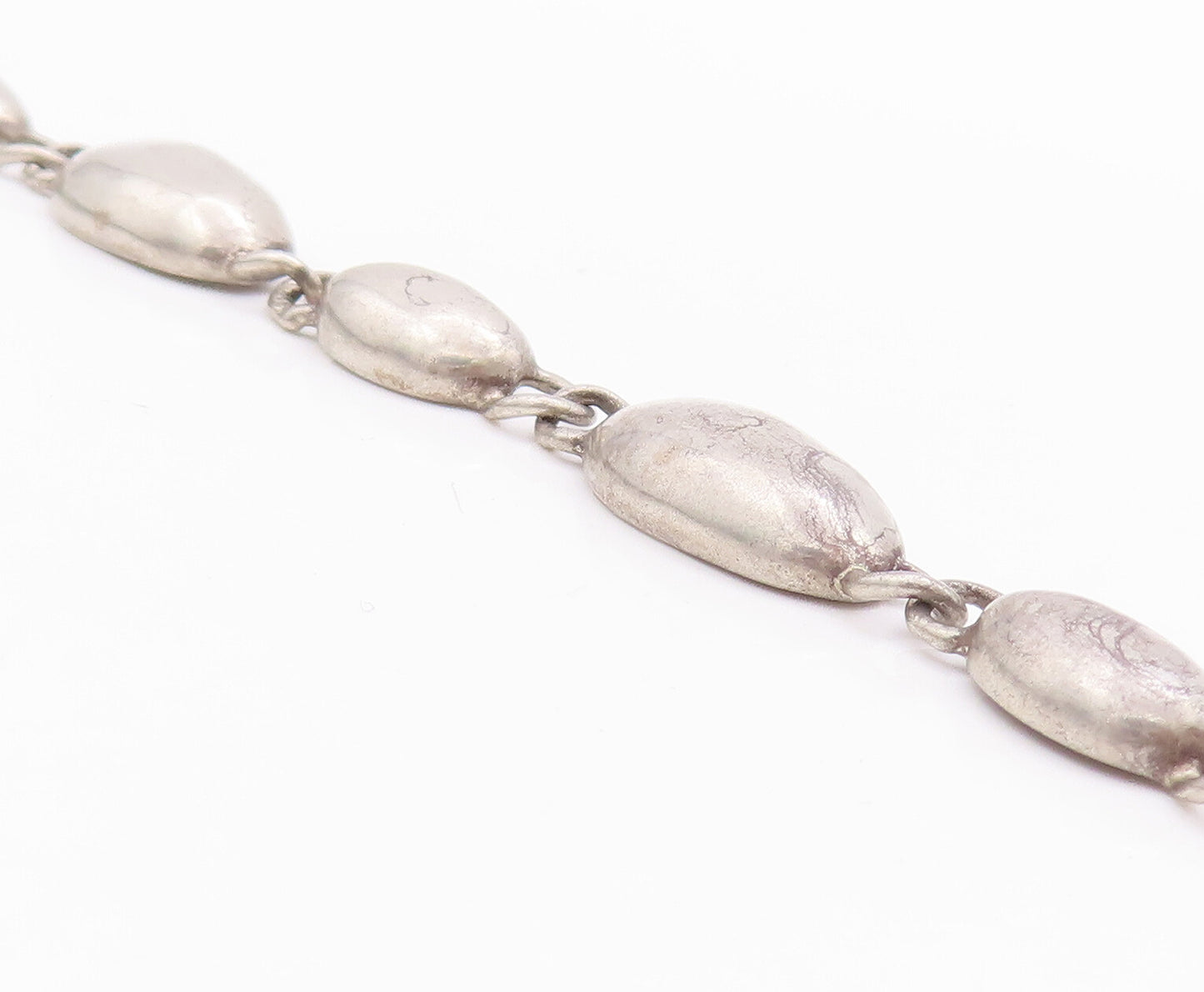 925 Sterling Silver Vintage Necklace Solid Oval Multi Shape Domed Linked  NE4291