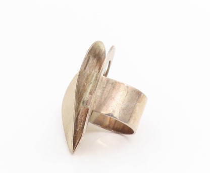 925 Sterling Silver Vintage Ring Modernist Large Love Heart Band Sz 6.5 RG33775
