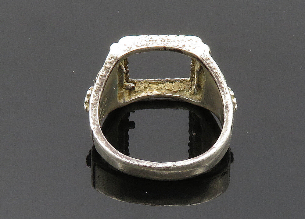 925 Silver & 12K GOLD  Vintage Antique Floral Leaves Band Ring Sz 9  RG20025