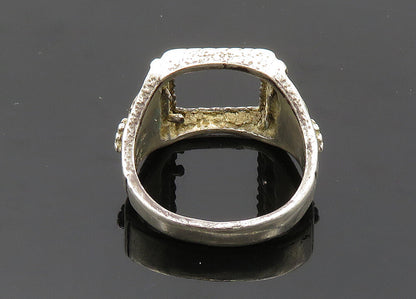 925 Silver & 12K GOLD  Vintage Antique Floral Leaves Band Ring Sz 9  RG20025