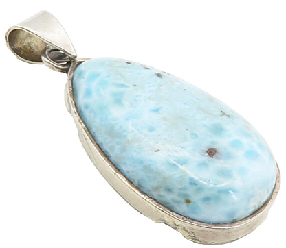 925 Sterling Silver  Vintage Cabochon Cut Larimar Tear Drop Pendant  PT6460