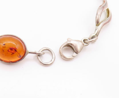 925 Sterling Silver Vintage Bracelet Cabochon Honey Amber Swirly Design  BT11257
