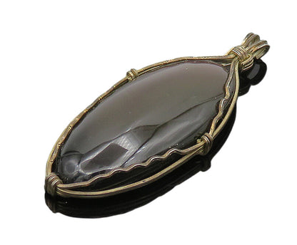 925 Sterling Silver  Vintage Cabochon Cut Dark Stone Oval Pendant  PT15164