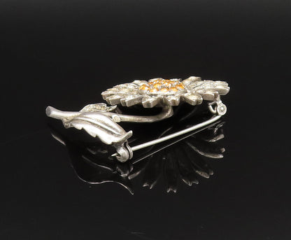 GERMANY 925 Silver  Vintage Antique Citrine & Topaz Flower Brooch Pin  BP9740