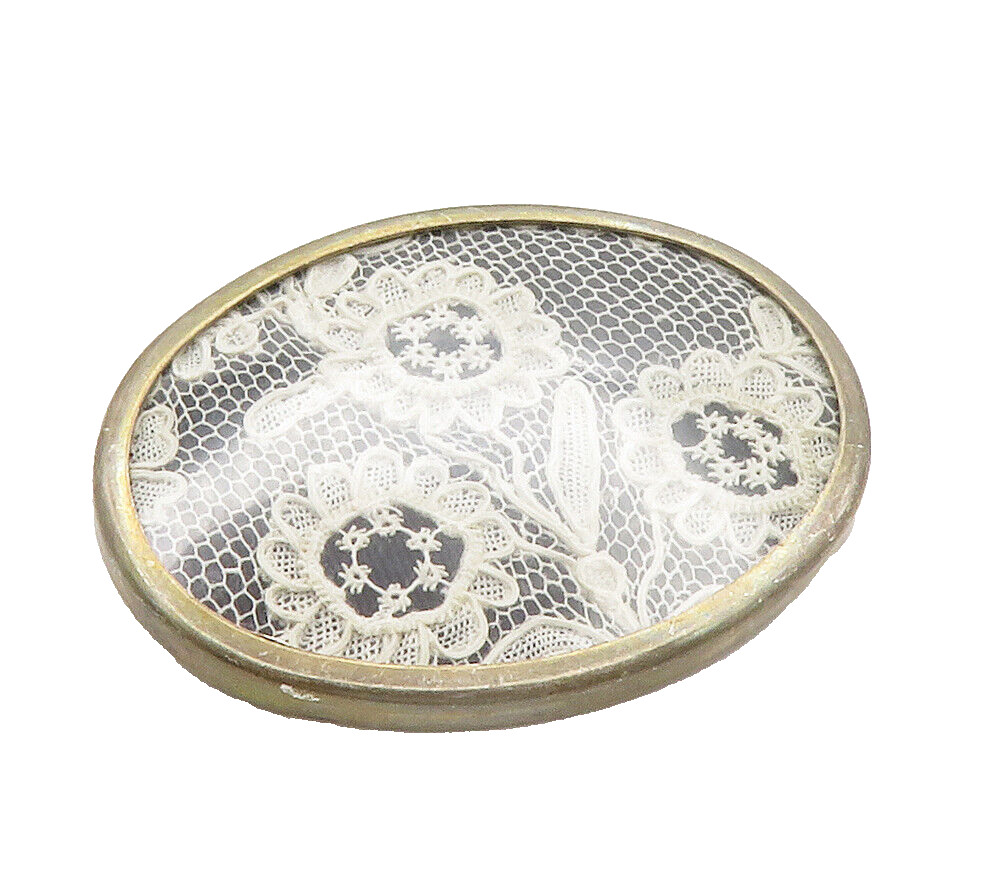925 Sterling Silver  Vintage Floral Motif Lace Cloth Oval Brooch Pin  BP5880