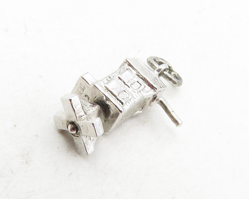 925 Sterling Silver  Vintage Shiny Petite Bird House Motif Pendant  PT7370