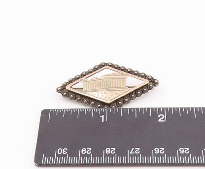 925 Sterling Silver & 10K GOLD  Vintage Historic Building Brooch Pin  BP9165