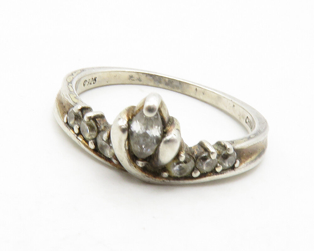 925 Sterling Silver  Vintage White Topaz Crown Design Band Ring Sz 7  RG13569
