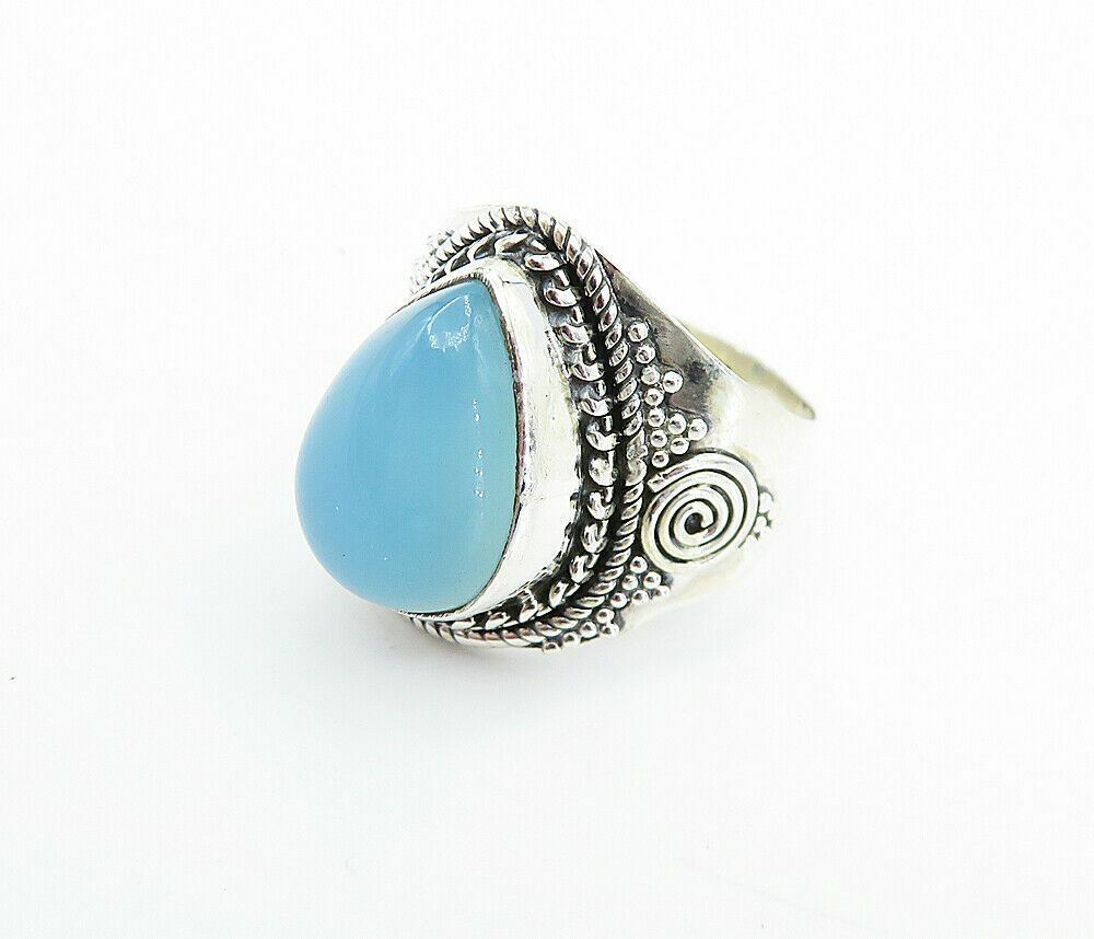 925 Sterling Silver  Blue Chalcedony Tear Drop Cocktail Ring Sz 6.5  RG8067