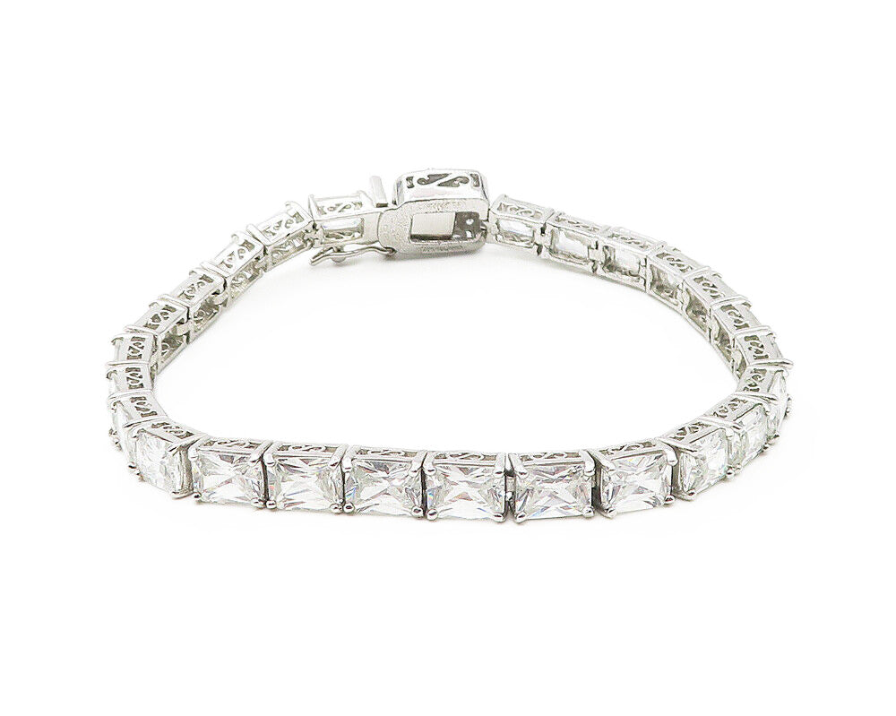 925 Sterling Silver  Sparkling Cubic Zirconia Swirl Tennis Bracelet  BT4546