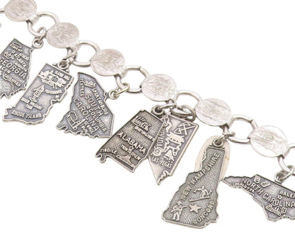 925 Sterling Silver Vintage Bracelet SARAH COVENTRY US State Map Charms  BT12048