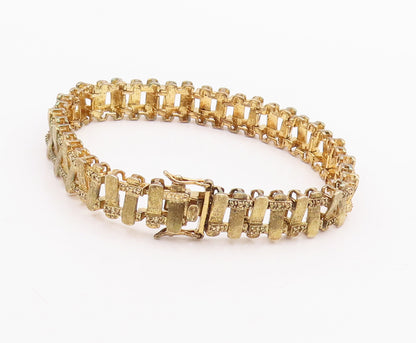 925 Sterling Silver Vintage Bracelet Gold Plated Repeated Pattern Cutout BT10467