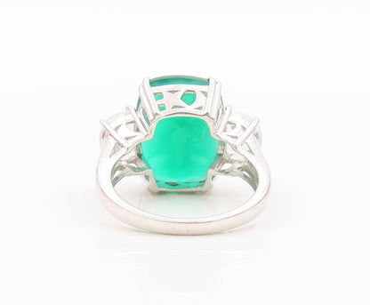 925 Sterling Silver Vintage Ring Rectangle Gemstone & CZ Inlay  Sz 7  RG31830