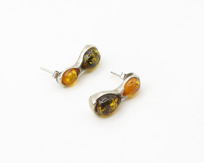 AP POLAND 925 Sterling Silver  Vintage Cabochon Cut Amber Drop Earrings EG8809