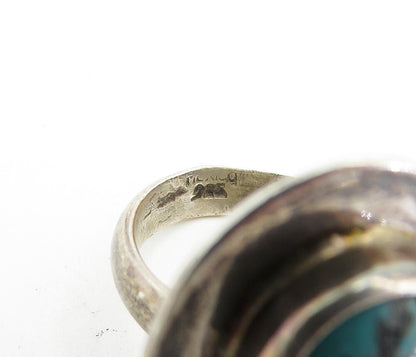 MEXICO 925 Silver  Vintage Turquoise Smooth Oval Cocktail Ring Sz 6  RG6942