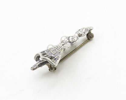925 Sterling Silver  Vintage Shiny Dancing Woman In Dress Brooch Pin  BP7611
