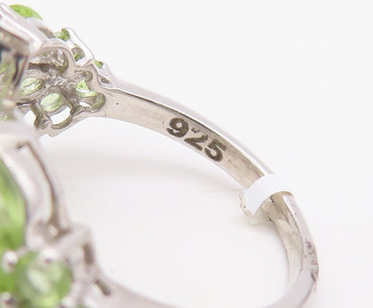 925 Sterling Silver Vintage Ring Floral Marquise Cut Peridot Inlay Sz 7  RG30824