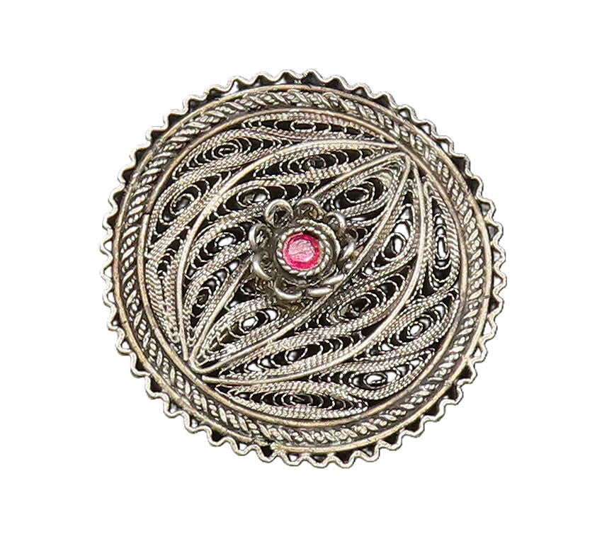 ISRAEL 925 Silver  Vintage Filigree Floral Tourmaline Brooch Pin  BP9883