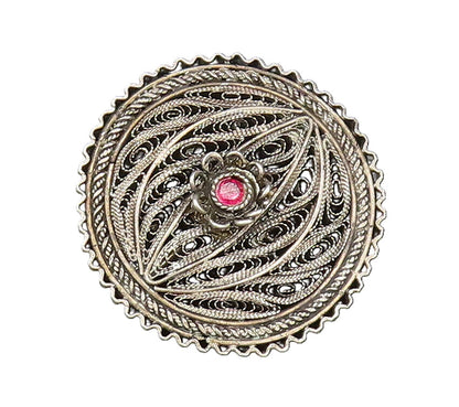 ISRAEL 925 Silver  Vintage Filigree Floral Tourmaline Brooch Pin  BP9883