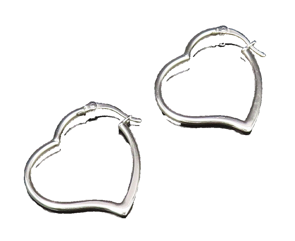 925 Sterling Silver  Vintage Minimalist Open Love Heart Hoop Earrings  EG12043