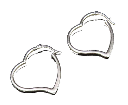 925 Sterling Silver  Vintage Minimalist Open Love Heart Hoop Earrings  EG12043