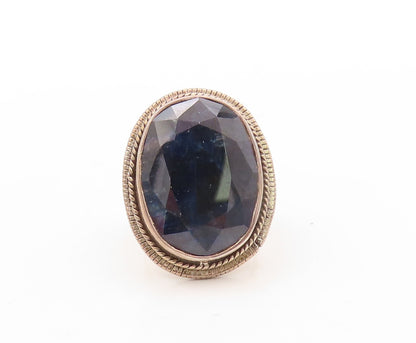 925 Sterling Silver Vintage Ring Rose Solid Large Oval Cut Onyx  Sz 6.5  RG30811