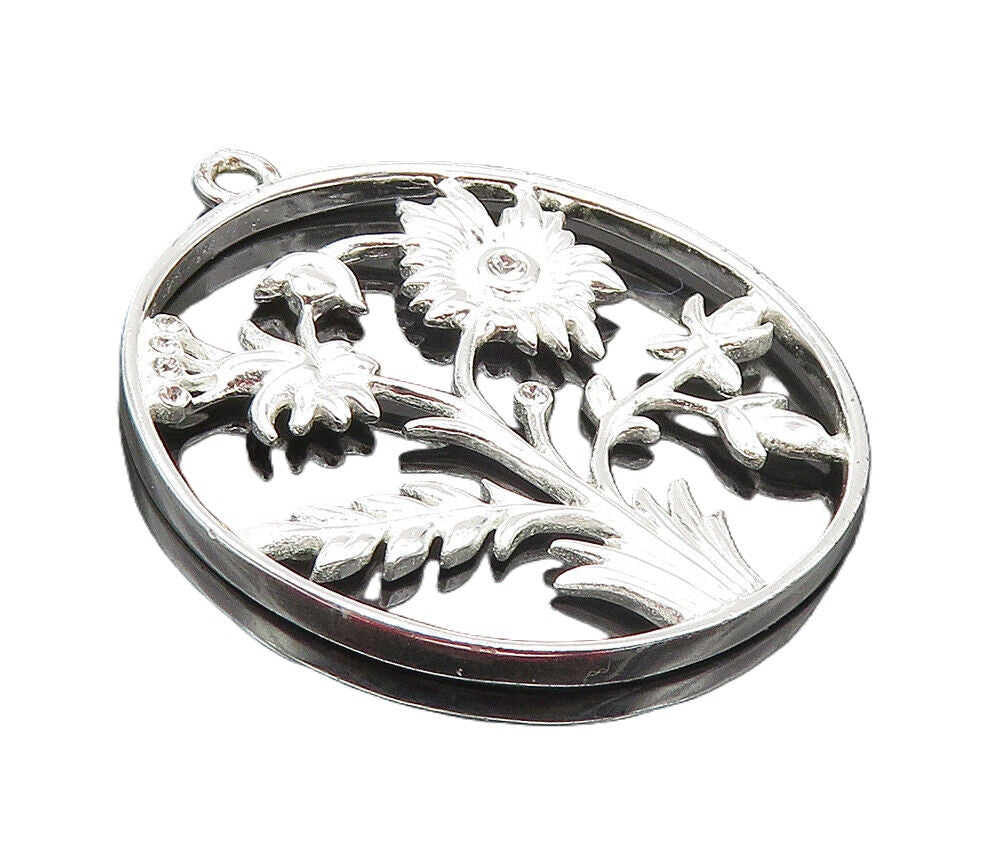 CAROLEE 925 Sterling Silver  Shiny Topaz Accent Flowers Motif Pendant  PT7183