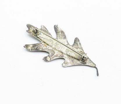 925 Sterling Silver  Vintage Dark Tone Single Leaf Motif Brooch Pin  BP2674