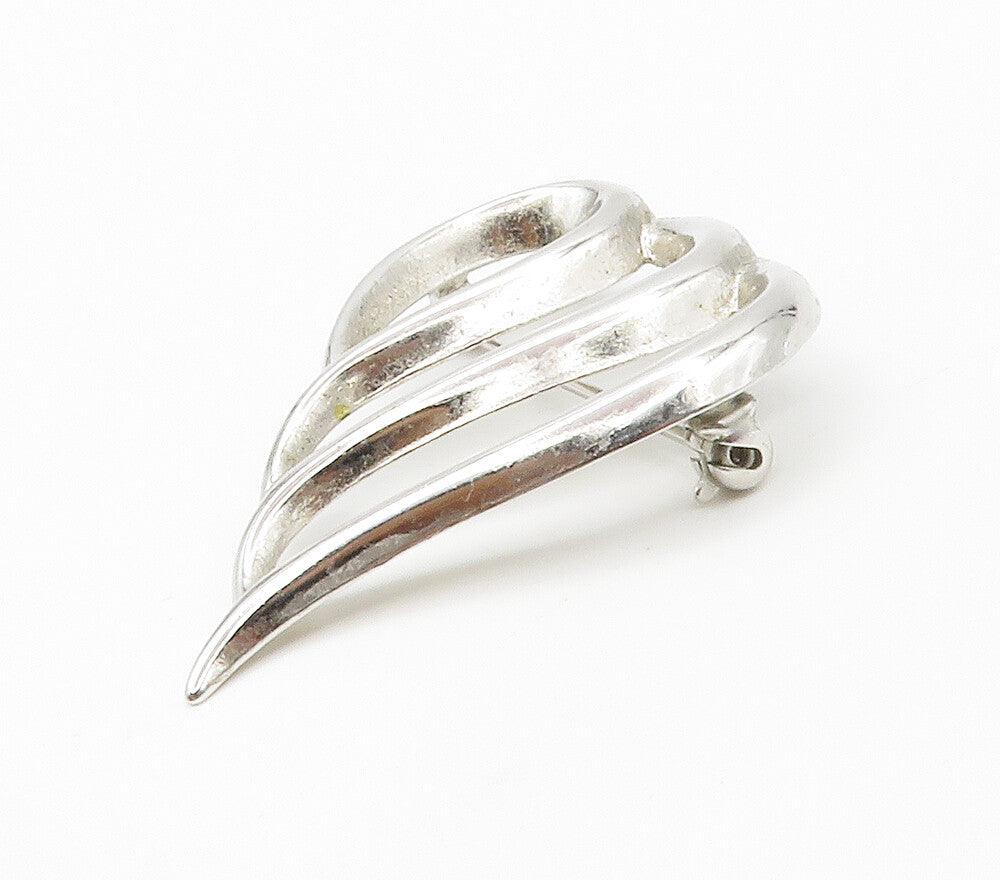BEAU 925 Sterling Silver  Vintage Shiny Smooth Open Design Brooch Pin  BP5868