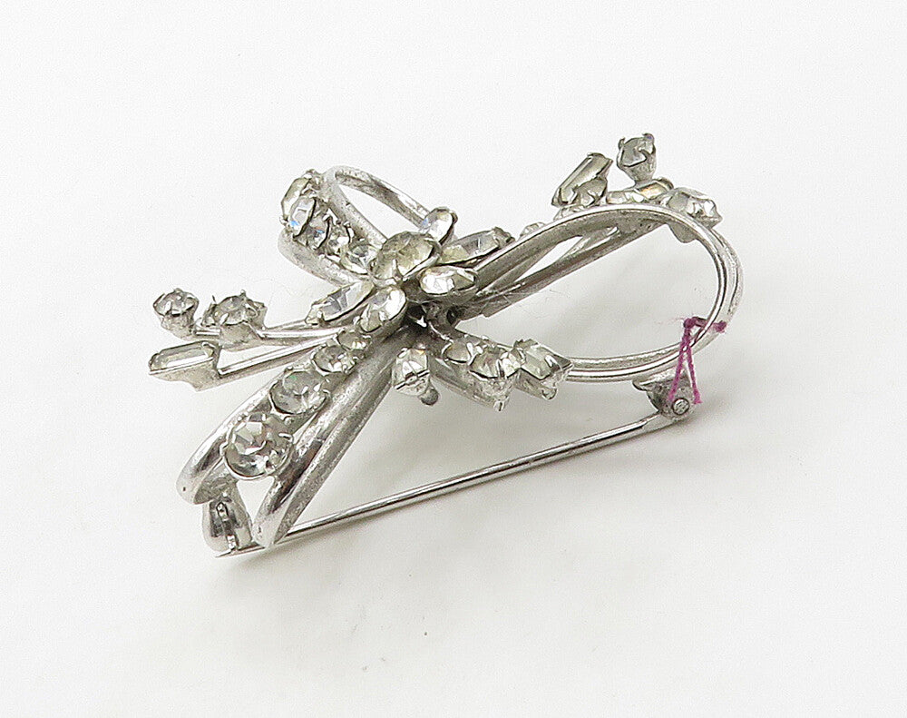 CARL ART 925 Silver  Vintage Topaz Shiny Floral Ribbon Brooch Pin  BP6392