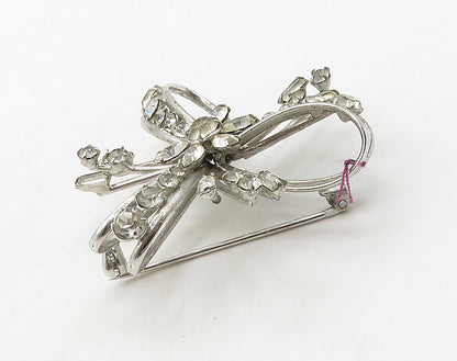 CARL ART 925 Silver  Vintage Topaz Shiny Floral Ribbon Brooch Pin  BP6392