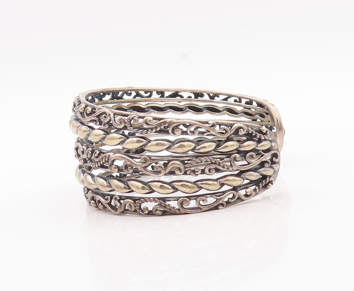 925 Sterling Silver Vintage Bracelet CAROLYN POLLACK Cutout Carved Cuff  BT10816